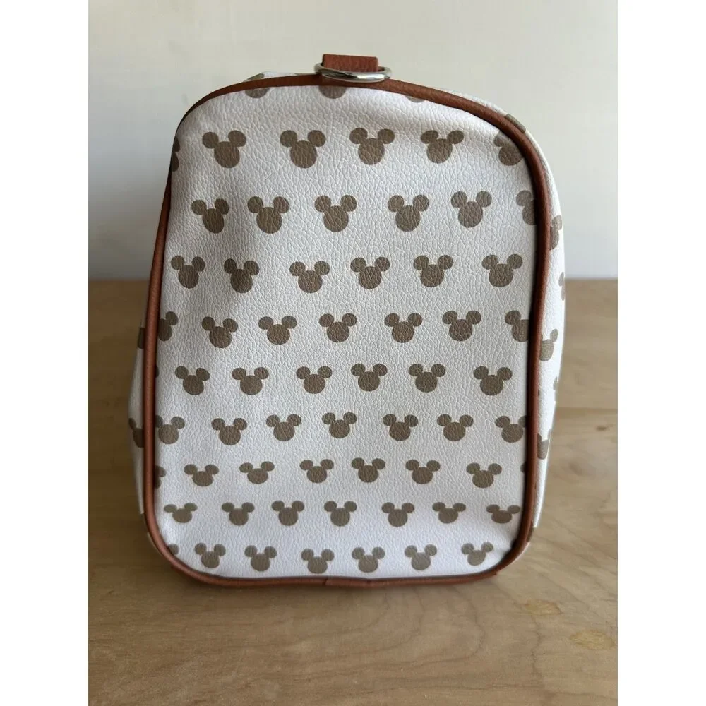 NWT Disney Mickey Mouse Weekender Duffel Travel Bag Faux Leather Carry On Beige